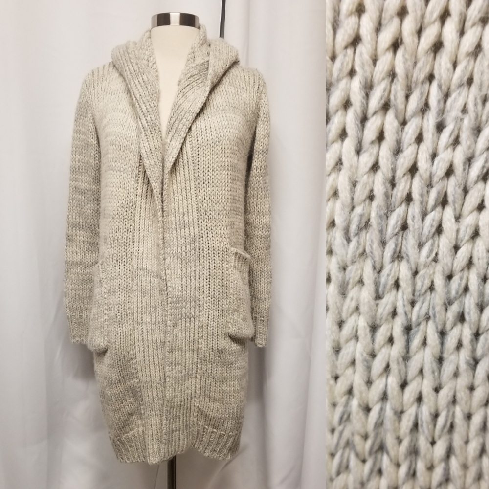 Vintage POL Chunky Knit Long‎ Duster Gray Open Cardigan Sweater Woman's M